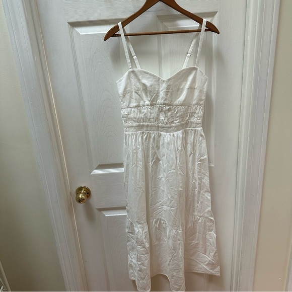 Reformation White Sleeveless tank midi Dress smocked drop waist 6 - Picture 2 of 9